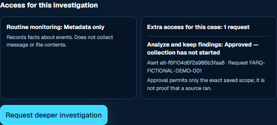 Fictional browser simulation: two simulated distinct approvals authorize the saved scope, but collection has not started.